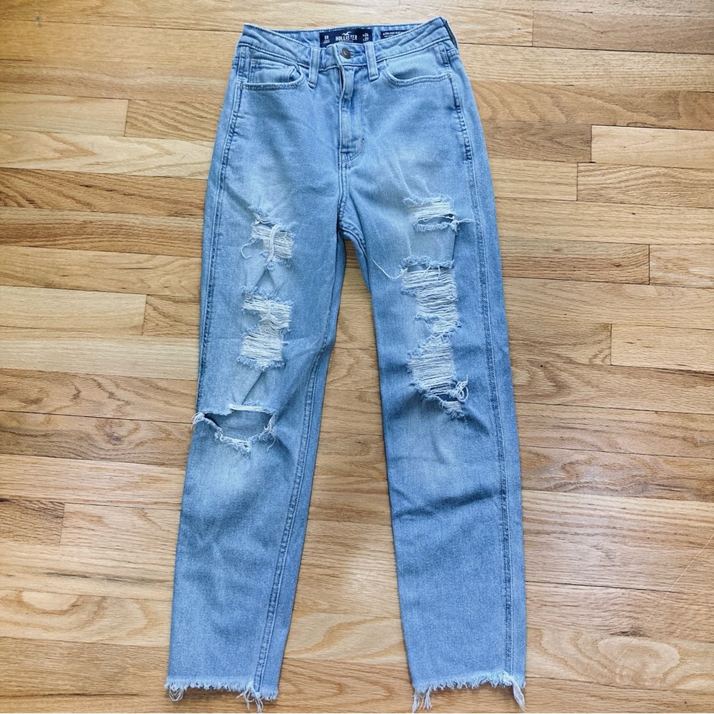 Hollister distressed womens size 0R w24 l27 light wash ultra high-rise mom jeans